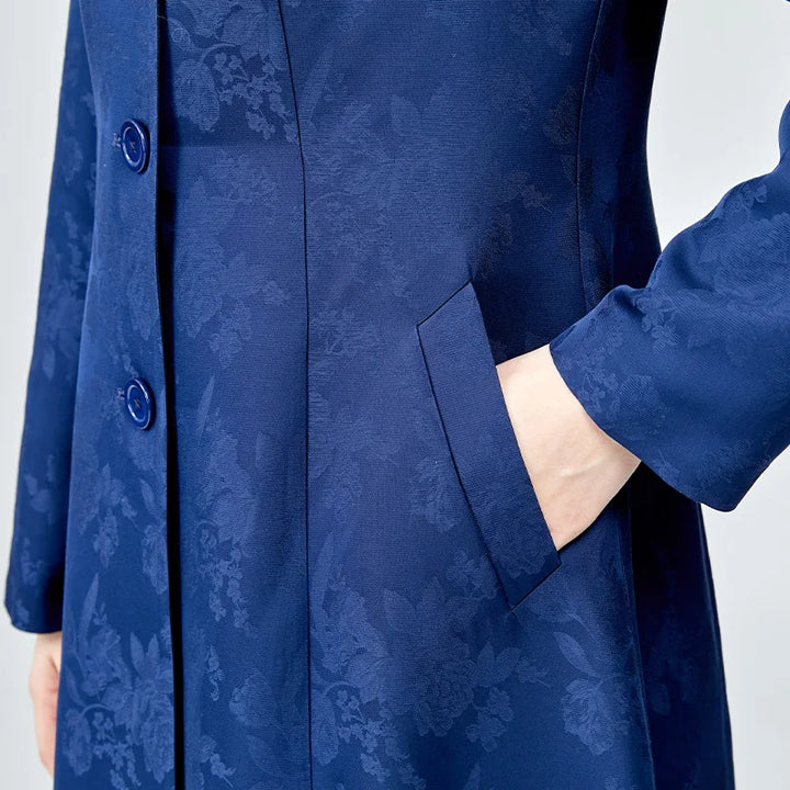 Three Buttons Silk Jacquard Trench Coat