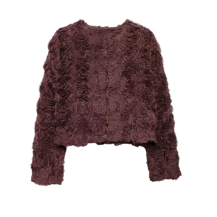 Stylish Textured Floral Cropped Jacket