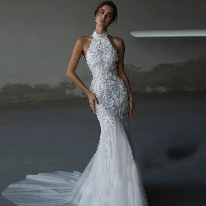 Regal Halter Neck Mermaid Wedding Dress
