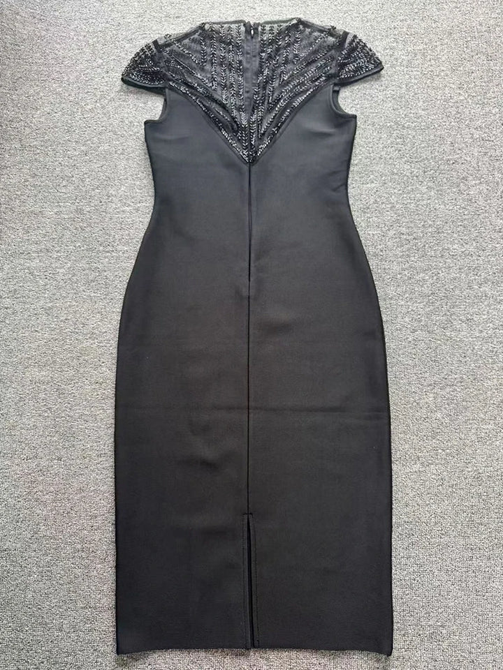Classic O-Neck Mesh Beaded Cocktail Dress