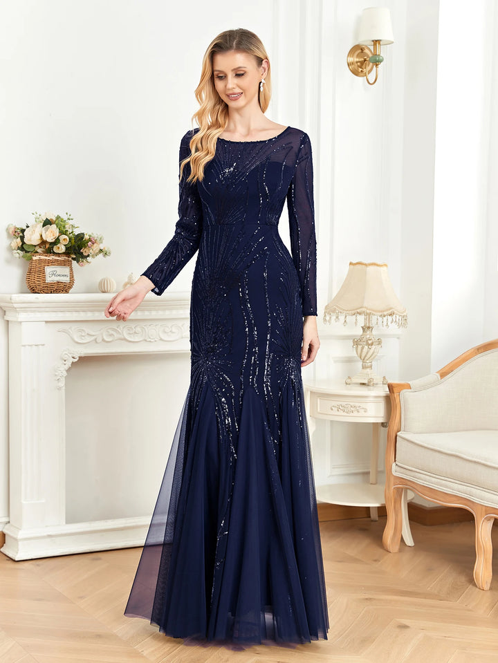 Shining Tulle Long Sleeves Women's Evening Maxi Dress | All For Me Today