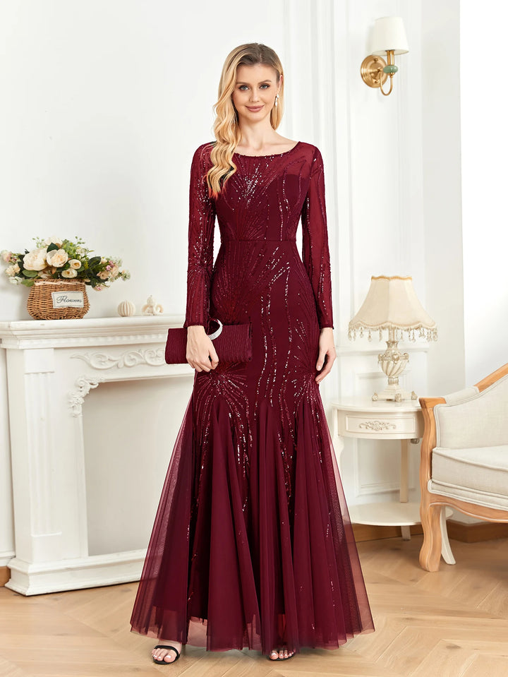 Shining Tulle Long Sleeves Women's Evening Maxi Dress | All For Me Today