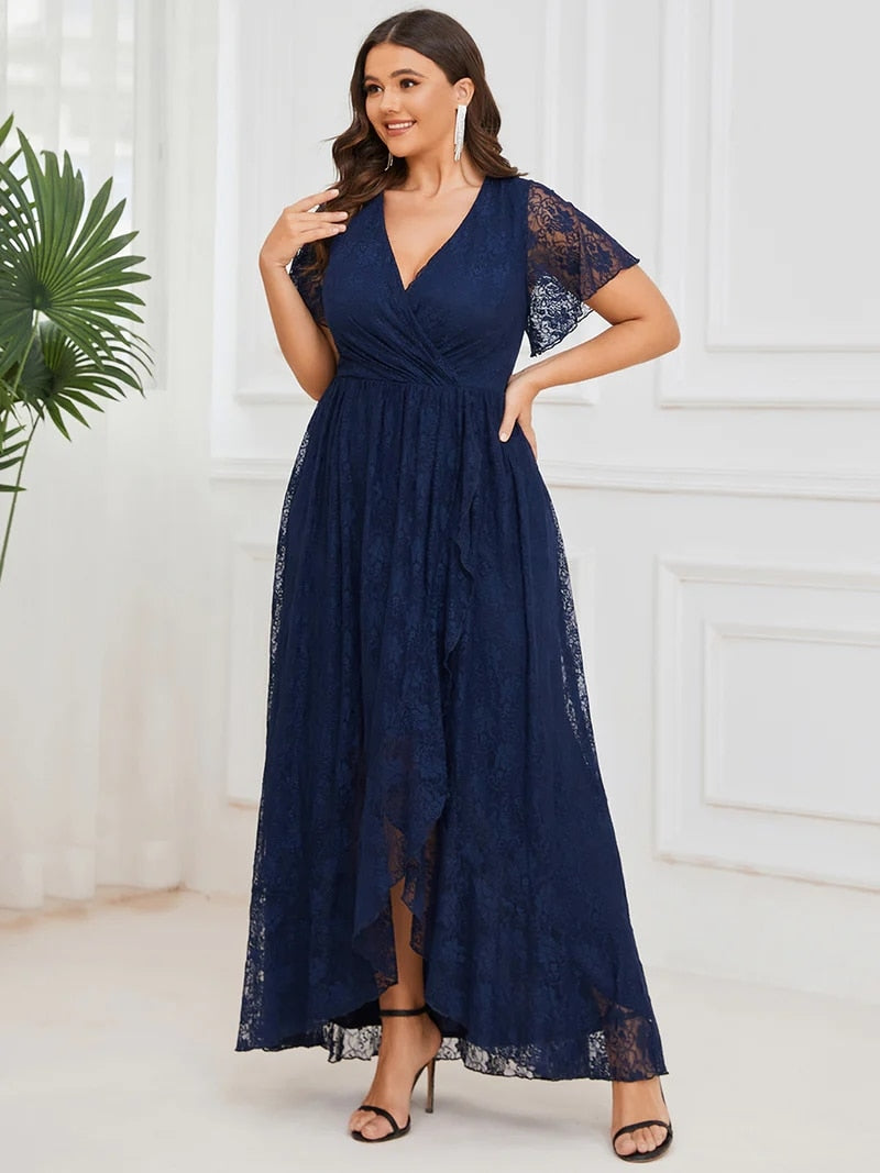 Short Sleeves See Through Plus Size Women's Evening Dress | All For Me Today