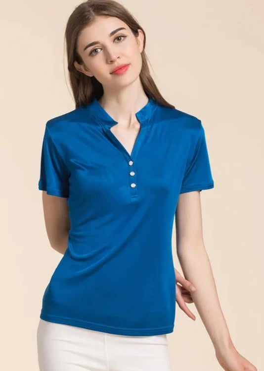 Short-sleeved Women's Polo Silk Top | All For Me Today