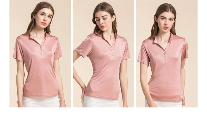 Short-sleeved Women's Polo Silk Top | All For Me Today