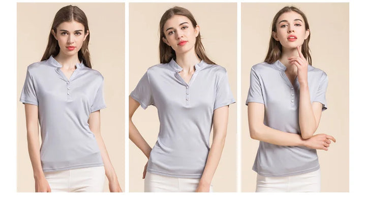 Short-sleeved Women's Polo Silk Top | All For Me Today