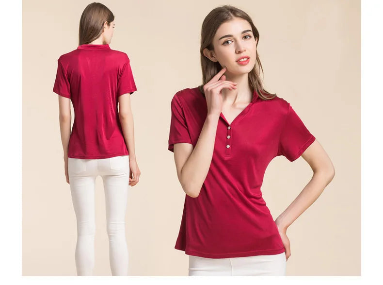 Short-sleeved Women's Polo Silk Top | All For Me Today