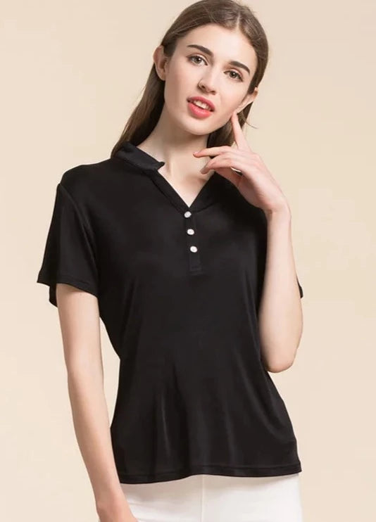 Short-sleeved Women's Polo Silk Top | All For Me Today