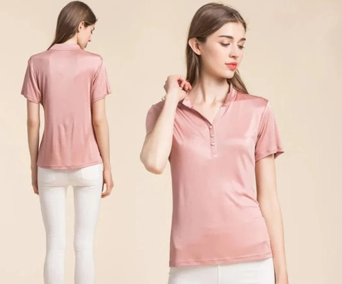 Short-sleeved Women's Polo Silk Top | All For Me Today