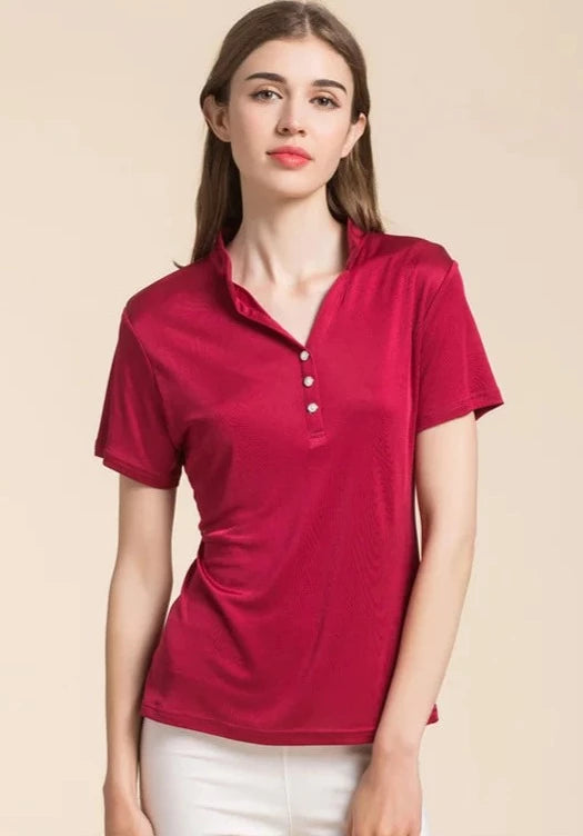 Short-sleeved Women's Polo Silk Top | All For Me Today