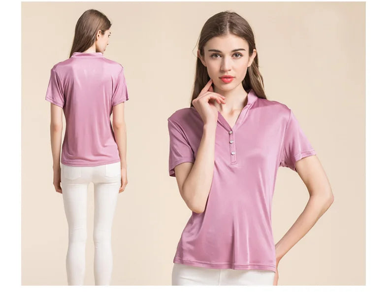 Short-sleeved Women's Polo Silk Top | All For Me Today