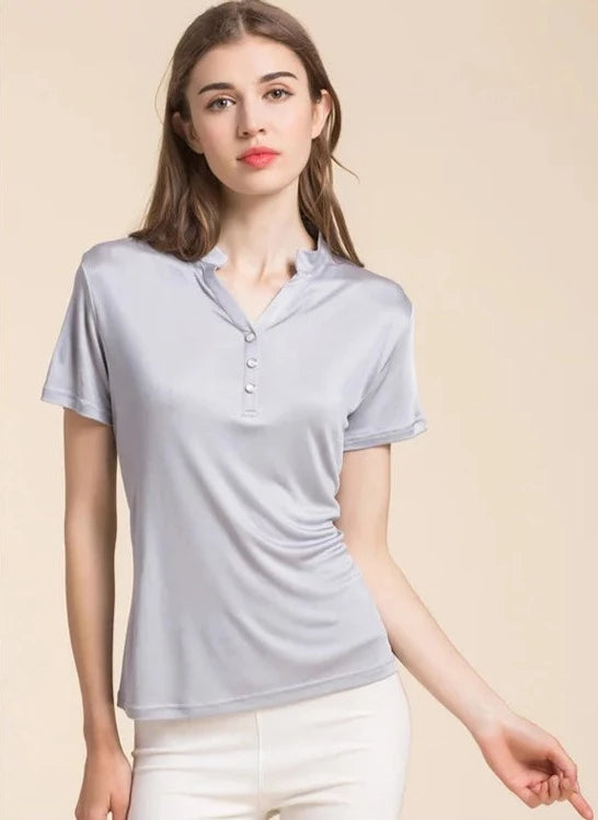 Short-sleeved Women's Polo Silk Top | All For Me Today