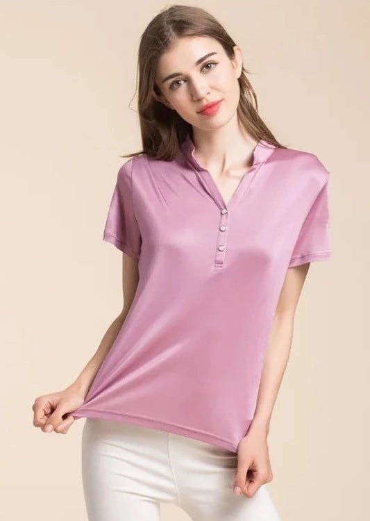 Short-sleeved Women's Polo Silk Top | All For Me Today