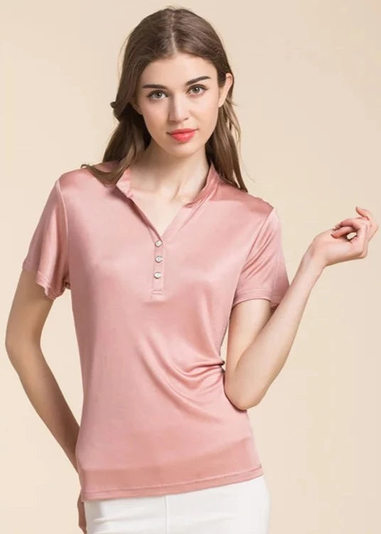 Short-sleeved Women's Polo Silk Top | All For Me Today