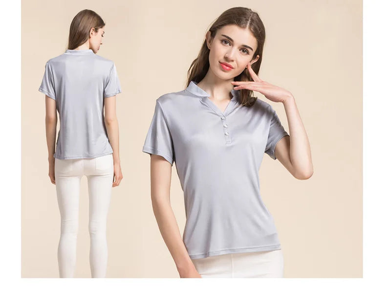 Short-sleeved Women's Polo Silk Top | All For Me Today