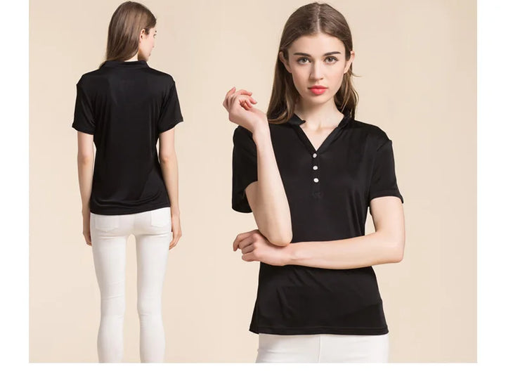 Short-sleeved Women's Polo Silk Top | All For Me Today