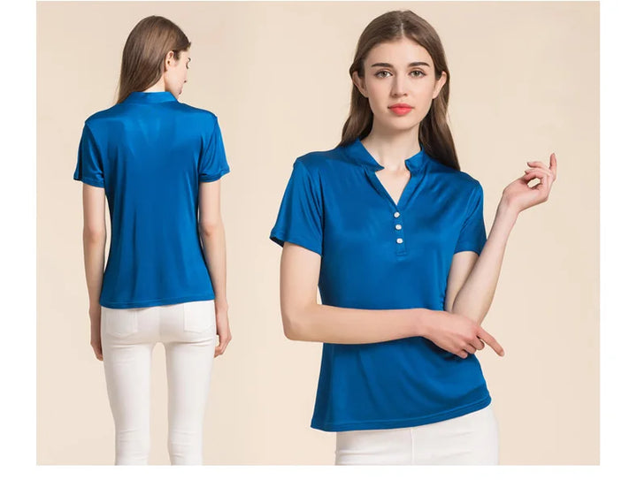 Short-sleeved Women's Polo Silk Top | All For Me Today