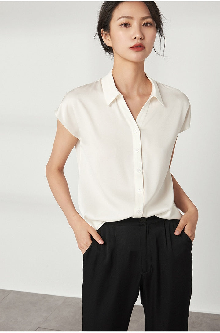 Short-sleeved Women's Silk Shirt | All For Me Today