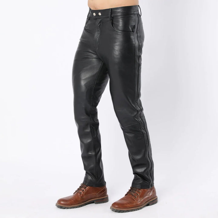 Side Panel Men's Black Sheep Leather Pants | All For Me Today