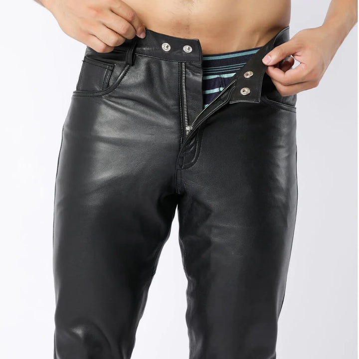 Side Panel Men's Black Sheep Leather Pants | All For Me Today