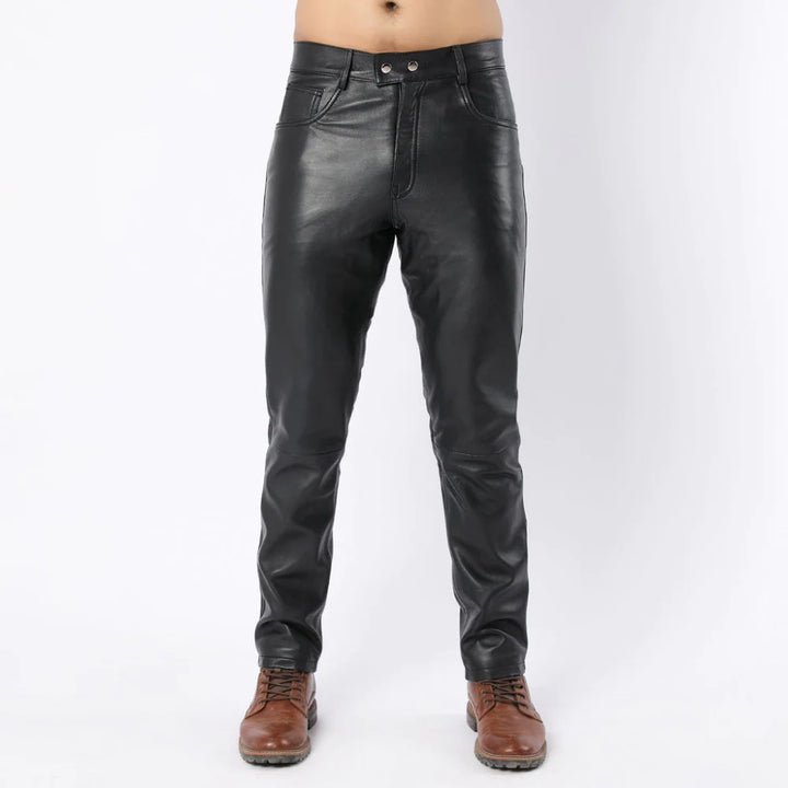 Side Panel Men's Black Sheep Leather Pants | All For Me Today