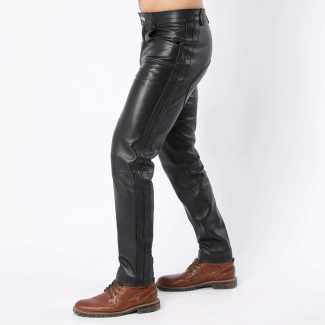 Side Panel Men's Black Sheep Leather Pants | All For Me Today