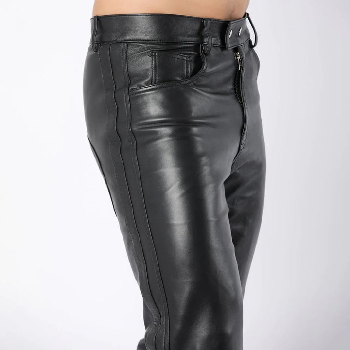 Side Panel Men's Black Sheep Leather Pants | All For Me Today