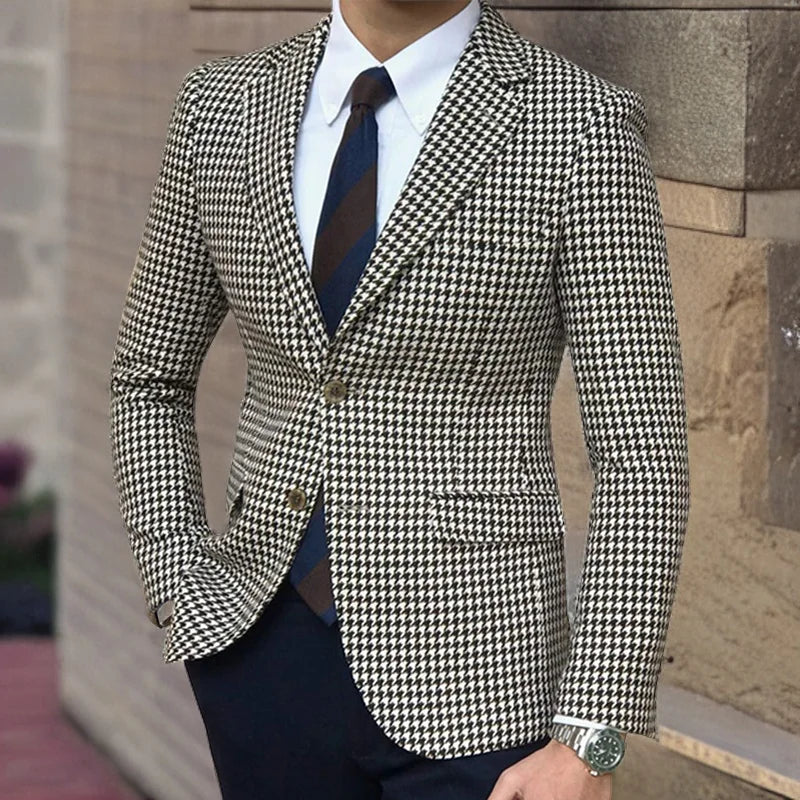 Side Slits Men's Houndstooth Blazer | All For Me Today