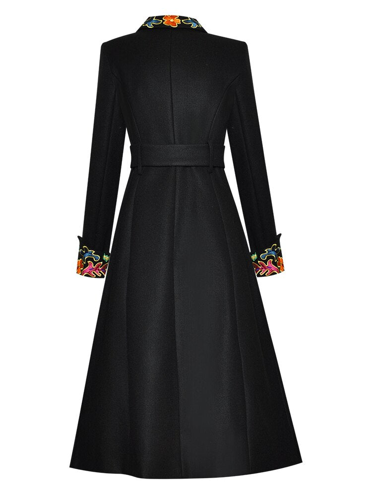 Single-breasted Embroidered Women's Woolen Overcoat | All For Me Today