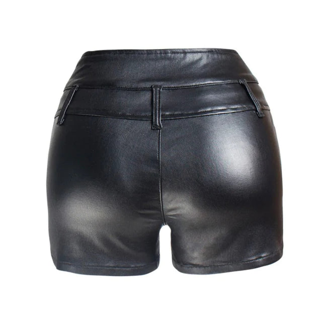 Slim Fit Real Black Leather Women's Shorts | All For Me Today