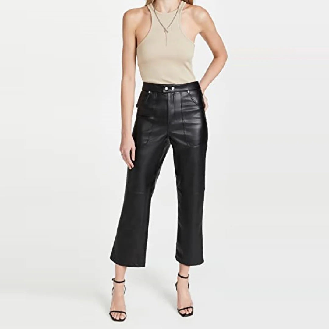 Soft Black Leather Women's Draw Pants | All For Me Today