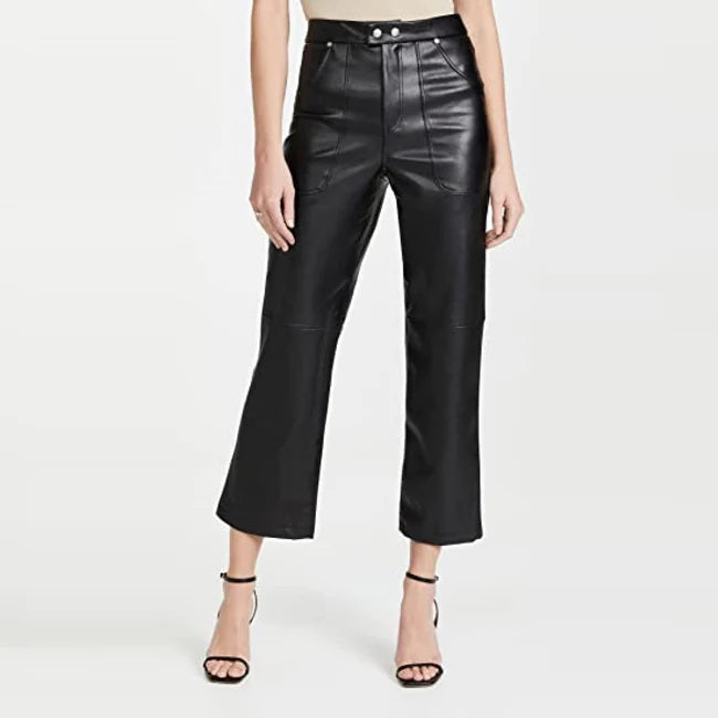 Soft Black Leather Women's Draw Pants | All For Me Today