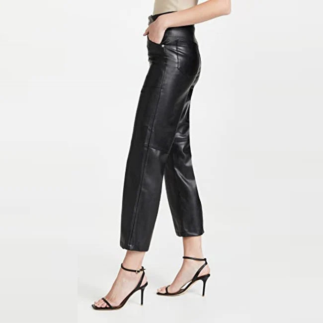 Soft Black Leather Women's Draw Pants | All For Me Today