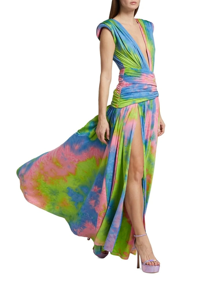 Tie Dye Side Slit Women's Floor Length Dress | All For Me Today