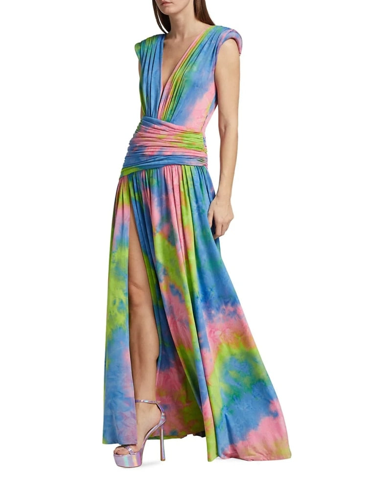 Tie Dye Side Slit Women's Floor Length Dress | All For Me Today