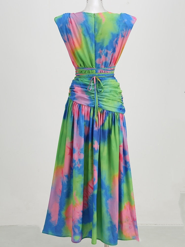 Tie Dye Side Slit Women's Floor Length Dress | All For Me Today