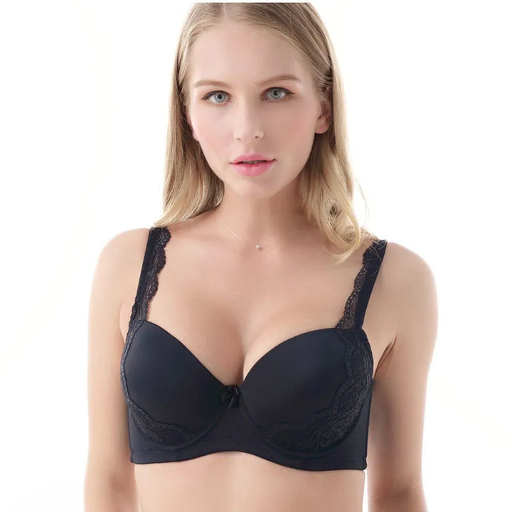 Women’s lace underwire push-up bra, dark navy with lace cups and scalloped edges