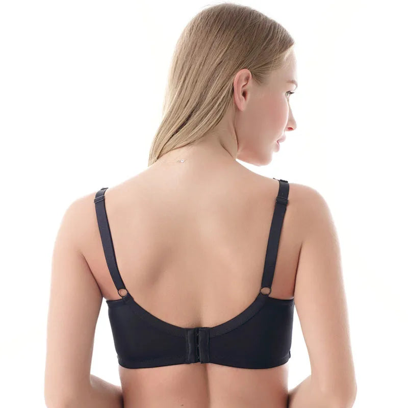 Women’s lace underwire push-up bra, dark navy back view with adjustable straps