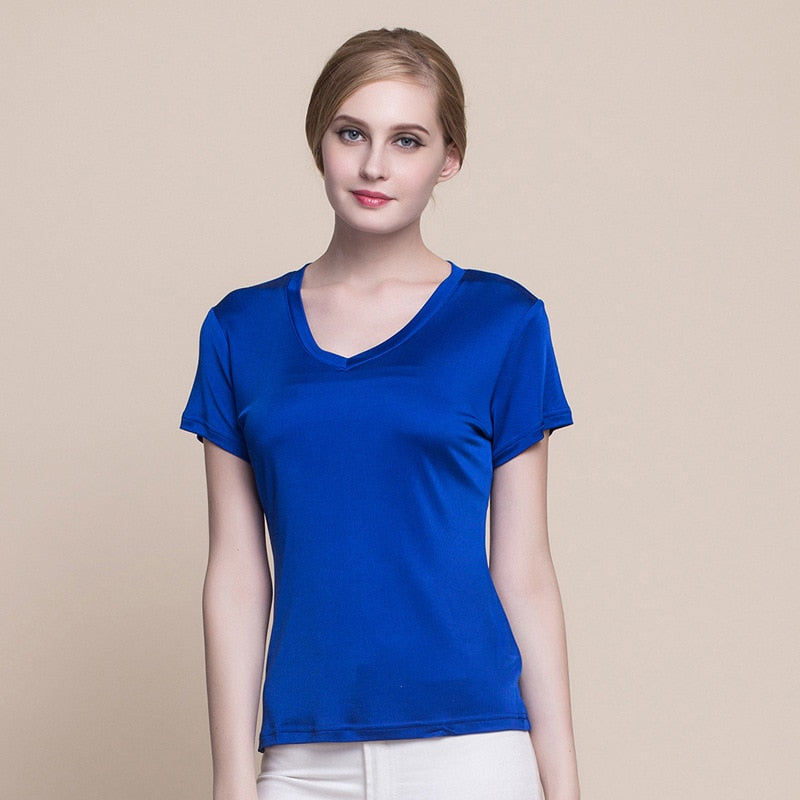 V Neck Real Silk Women's T-shirt | All For Me Today