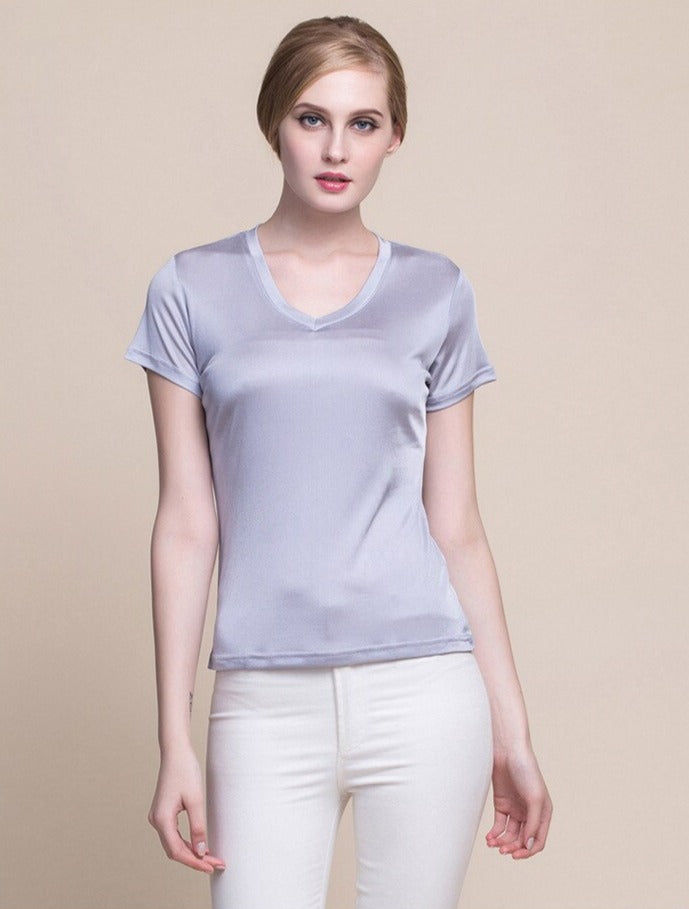 V Neck Real Silk Women's T-shirt | All For Me Today