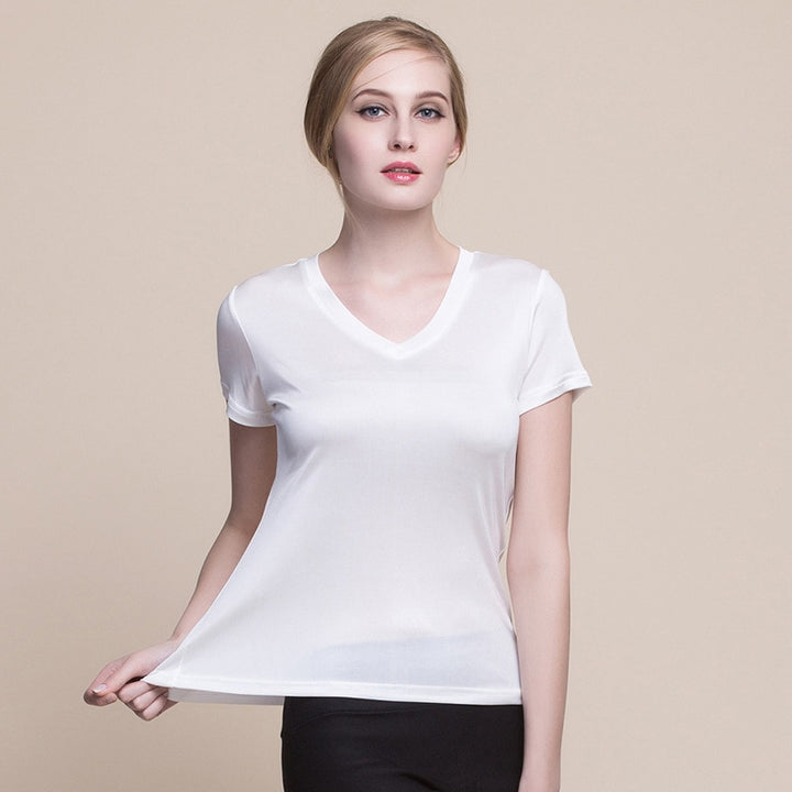 V Neck Real Silk Women's T-shirt | All For Me Today