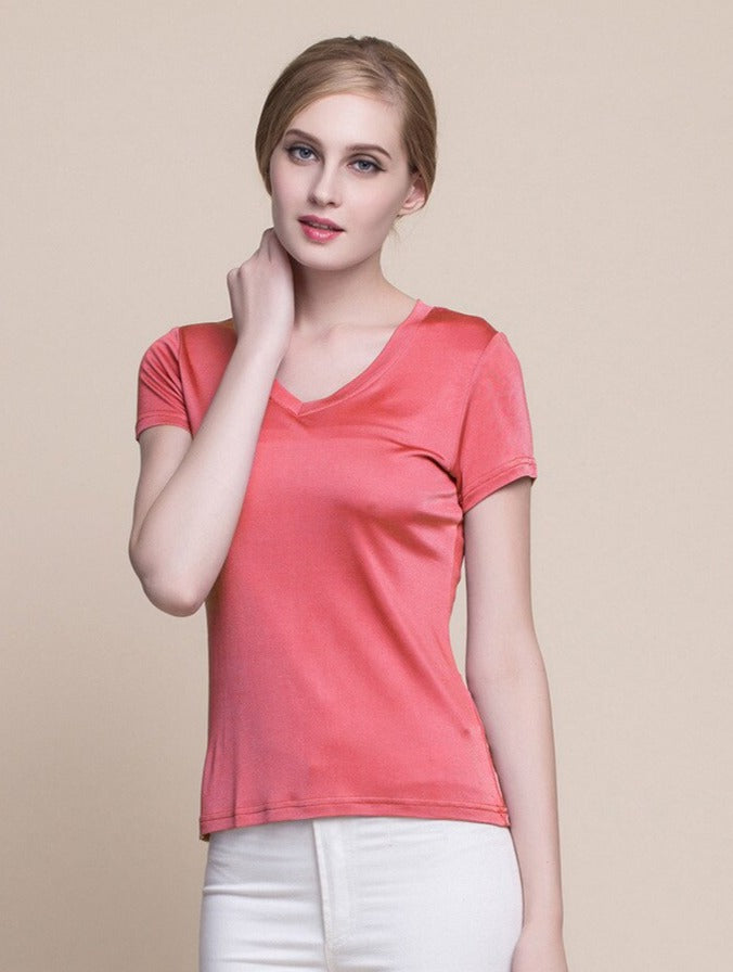 V Neck Real Silk Women's T-shirt | All For Me Today