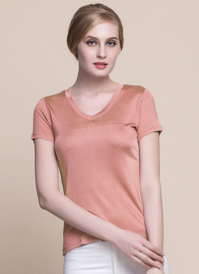 V Neck Real Silk Women's T-shirt | All For Me Today