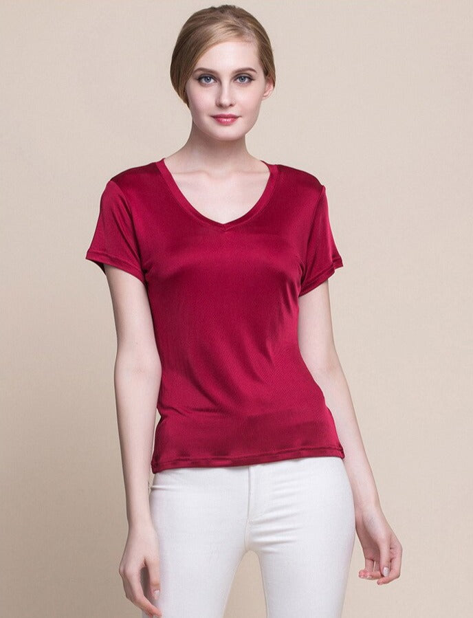 V Neck Real Silk Women's T-shirt | All For Me Today