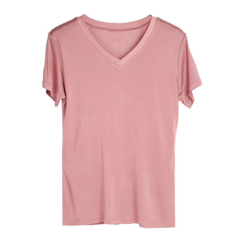 V Neck Real Silk Women's T-shirt | All For Me Today