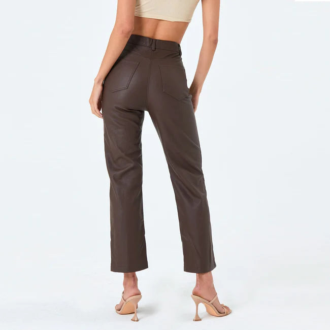 Real Brown Leather Women's Trouser| All For Me Today