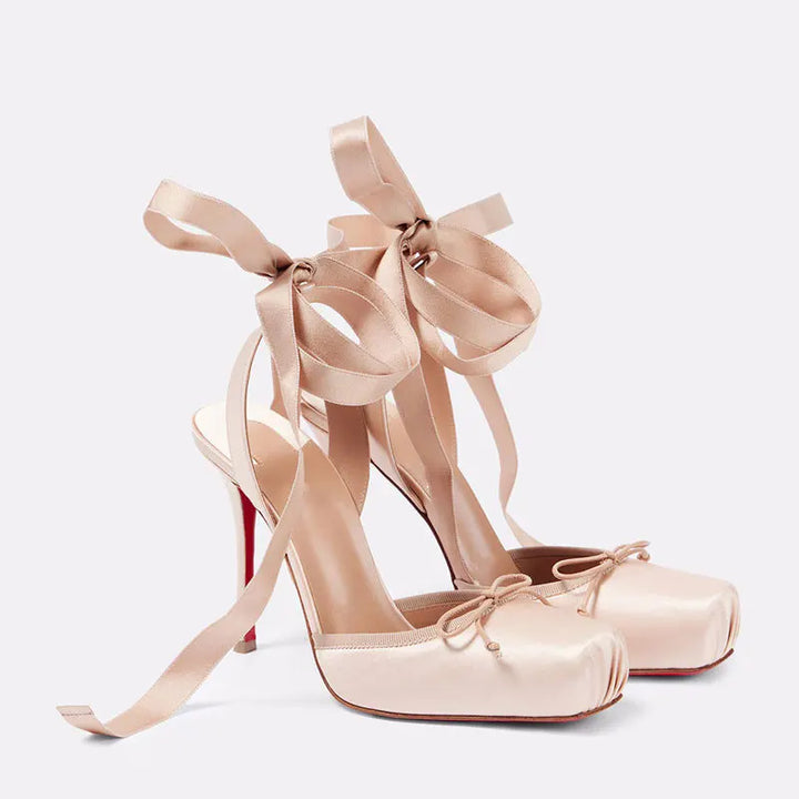 Fashionable Square Toe Satin Heels