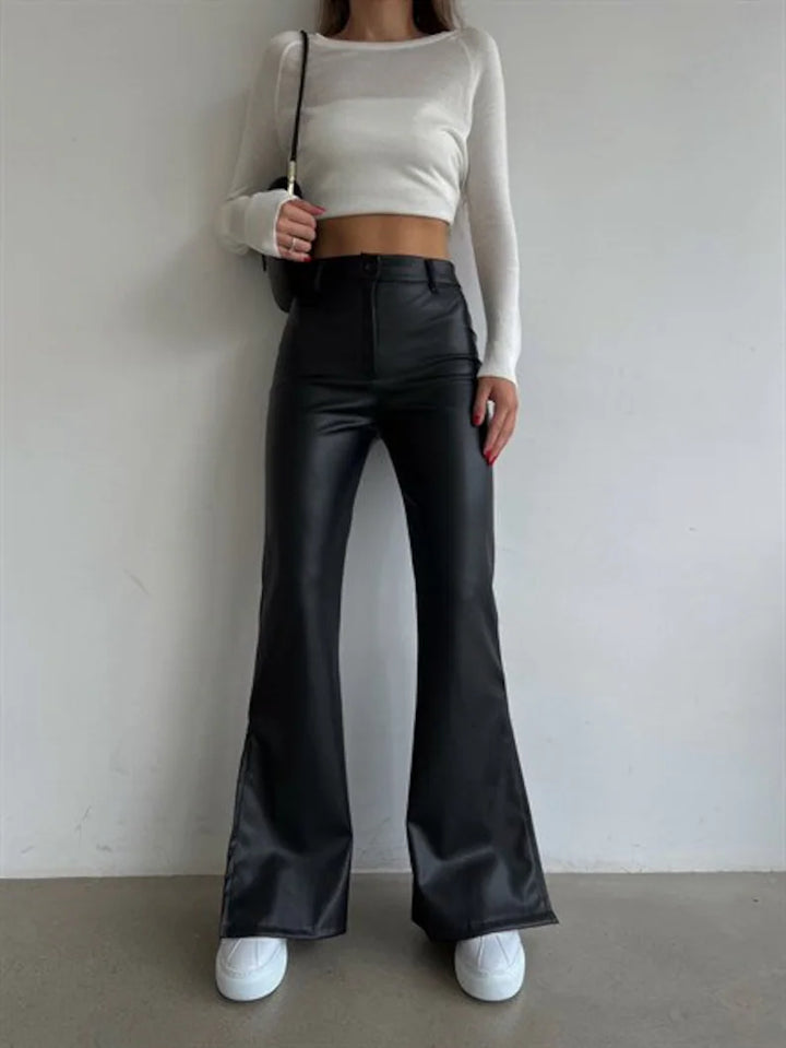 Black Leather Women's Palazzo Pants| All For Me Today