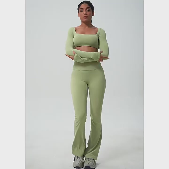 Long Sleeve Women Fitness Crop Bra Suits