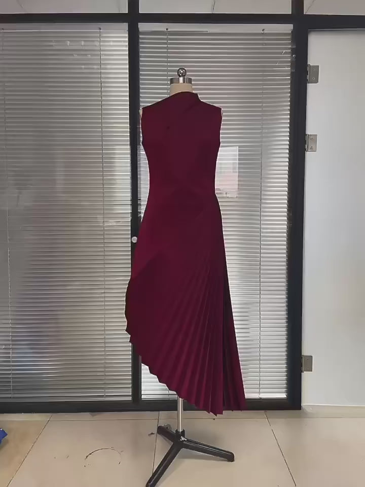 Red Banquet Fold Women's Evening Party Dresses